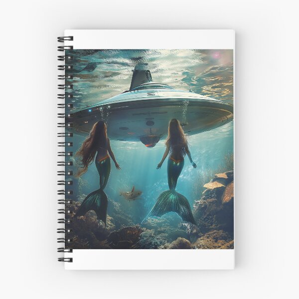Item preview, two beautiful mermaids discovering an otherworldly spaceship in the depths of the ocean. The scene is a mesmerizing blend of fantasy and s designed and sold by Love-Light-Bite.