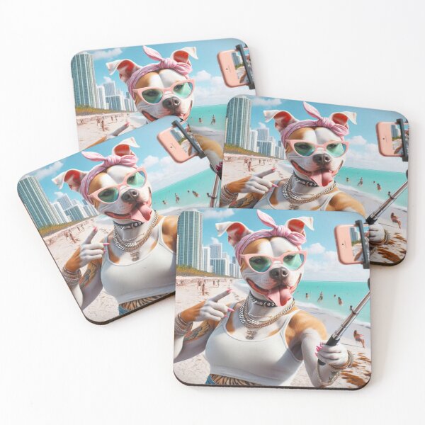 Item preview, Pitbull Celebrity Taking Selfie at the Beach designed and sold by TheDogOnIt.