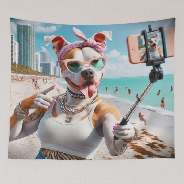 Item preview, Pitbull Celebrity Taking Selfie at the Beach designed and sold by TheDogOnIt.