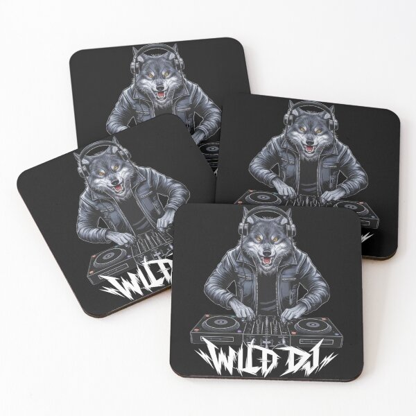 Item preview, Wild DJ, Wolf in a leather jacket at the DJ console - funny pictures designed and sold by TS-Des.