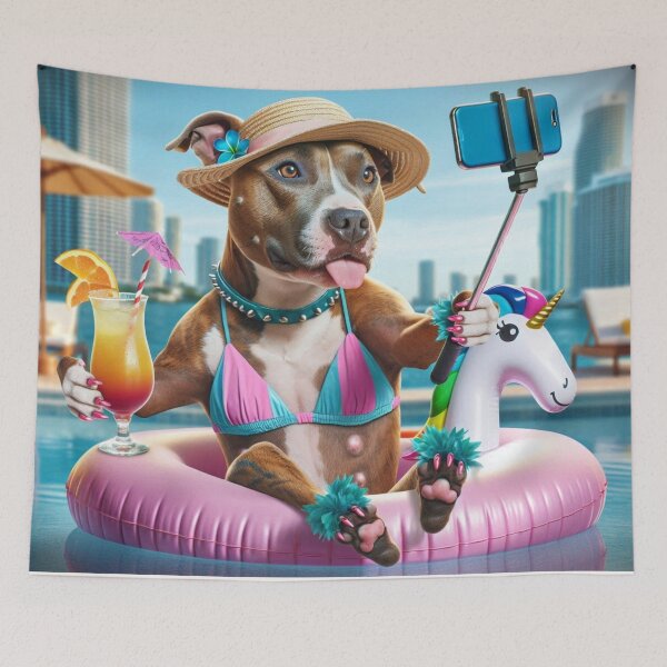 Item preview, Pitbull Celebrity Taking Selfie at the Pool designed and sold by TheDogOnIt.