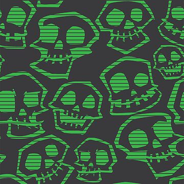 Artwork thumbnail, Wacky Skull Repeating Pattern - Green and Grey by itsmidnight