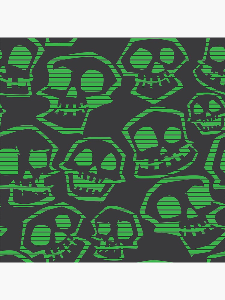 Thumbnail 3 of 3, Sticker, Wacky Skull Repeating Pattern - Green and Grey designed and sold by itsmidnight.