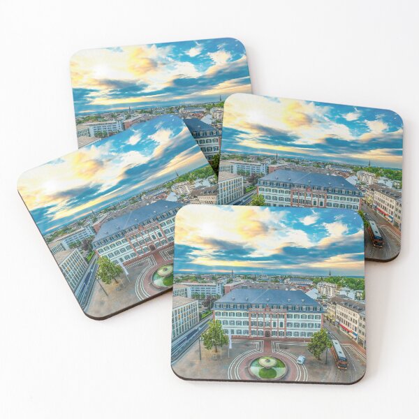 Item preview, Darmstadt: Picturesque view from the Langen Ludwig on the Luisenplatz towards Frankfurt, evening atmosphere designed and sold by pixxelmixx.