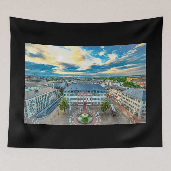 Item preview, Darmstadt: Picturesque view from the Langen Ludwig on the Luisenplatz towards Frankfurt, evening atmosphere designed and sold by pixxelmixx.