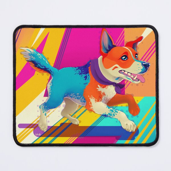 Item preview, Colorful dog running playfully designed and sold by cheeborg.