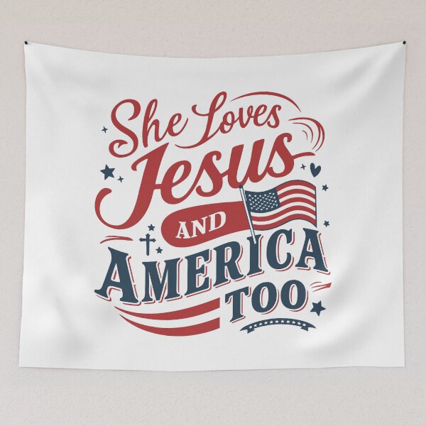 Item preview, She Loves Jesus and America Too | Retro 4th of July Christian Design | HahaHandlesHub  designed and sold by HahaHandlesHub.