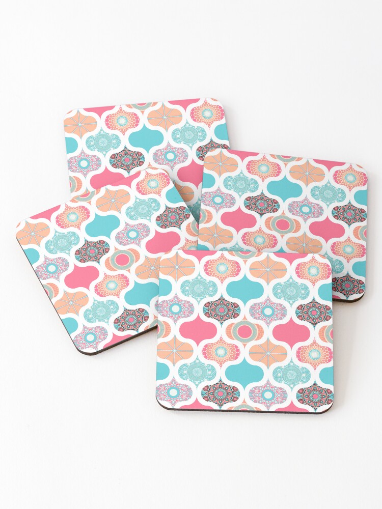 Coasters (Set of 4), Sunset On Sea Dot Mandalas Ogee Patchwork Cheater Quilt designed and sold by Triplicate Limited