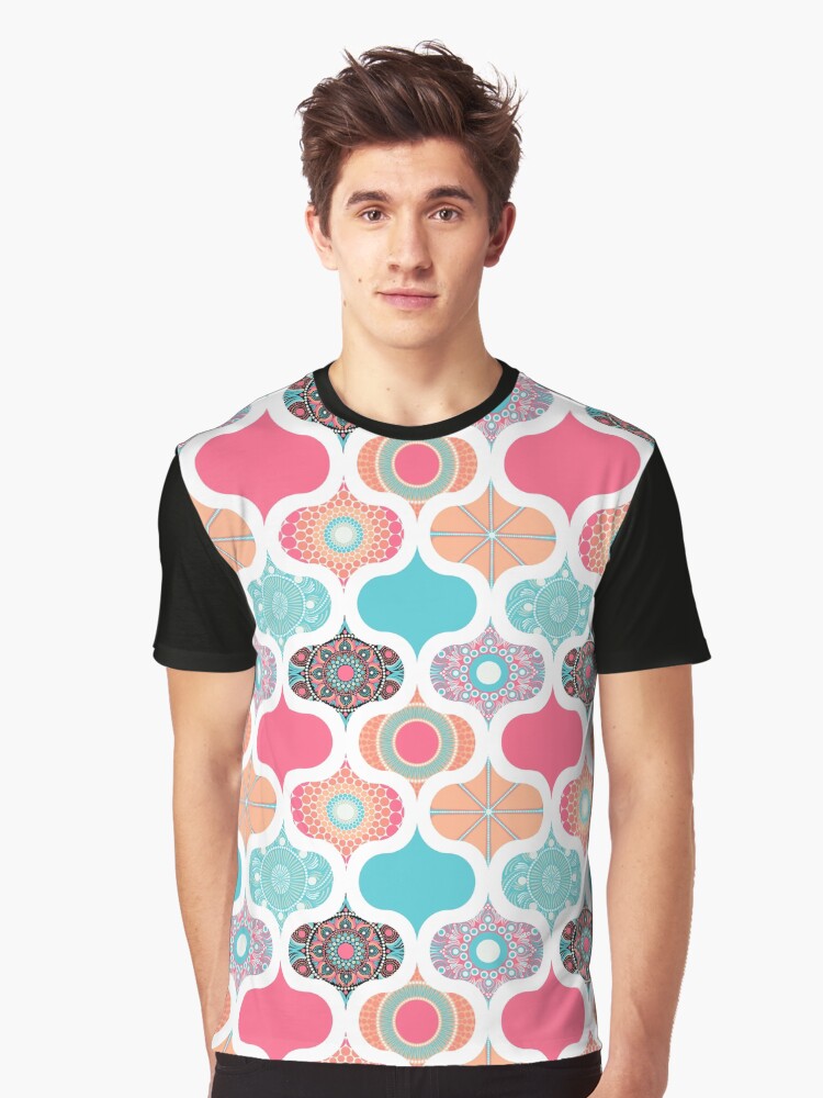 Graphic T-Shirt, Sunset On Sea Dot Mandalas Ogee Patchwork Cheater Quilt designed and sold by Triplicate Limited
