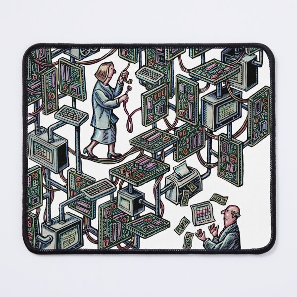 Item preview, Woman IT worker in network of computers and motherboards designed and sold by LisaHaney.