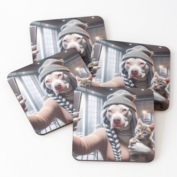 Item preview, Pitbull Celebrity Talking Selfie with Kitten in Cat Cafe designed and sold by TheDogOnIt.