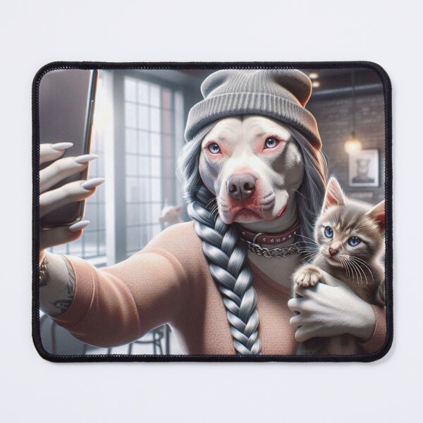 Item preview, Pitbull Celebrity Talking Selfie with Kitten in Cat Cafe designed and sold by TheDogOnIt.