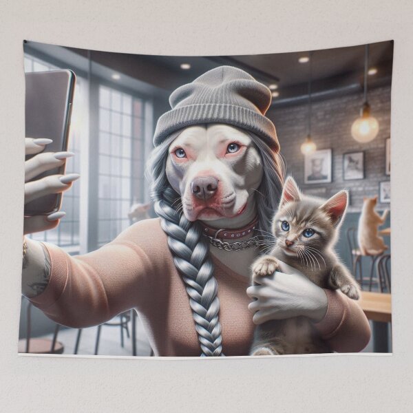 Item preview, Pitbull Celebrity Talking Selfie with Kitten in Cat Cafe designed and sold by TheDogOnIt.