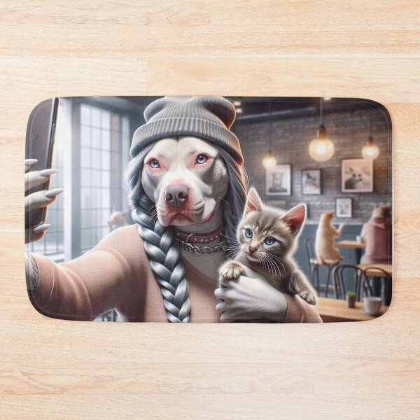 Item preview, Pitbull Celebrity Talking Selfie with Kitten in Cat Cafe designed and sold by TheDogOnIt.