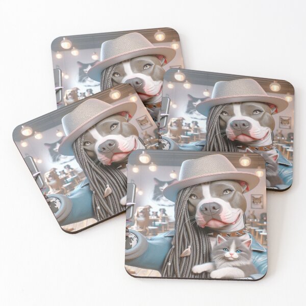 Item preview, Pitbull Celebrity Taking Selfie with Kitten in Cat Cafe designed and sold by TheDogOnIt.