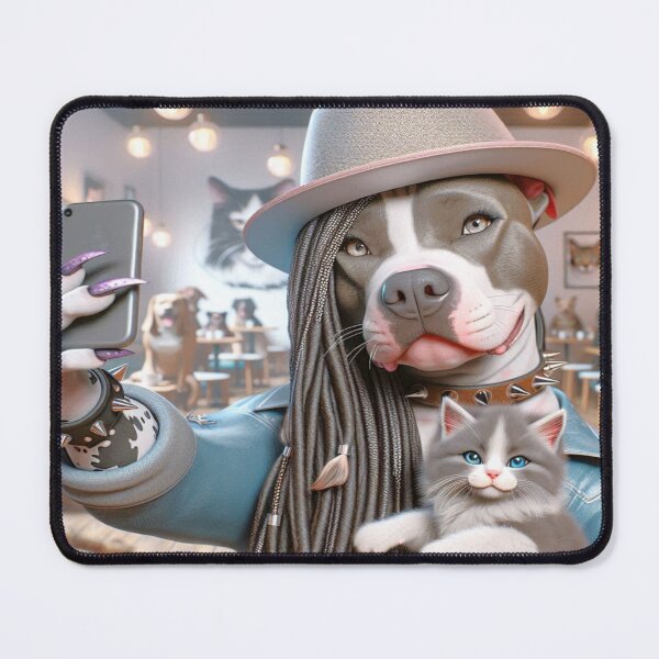 Item preview, Pitbull Celebrity Taking Selfie with Kitten in Cat Cafe designed and sold by TheDogOnIt.