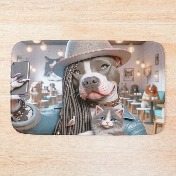 Item preview, Pitbull Celebrity Taking Selfie with Kitten in Cat Cafe designed and sold by TheDogOnIt.