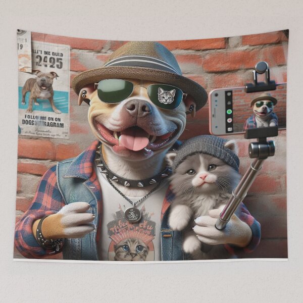 Item preview, Pitbull Celebrity Taking Selfie with Kitten designed and sold by TheDogOnIt.