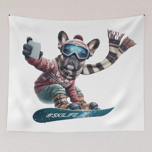 Item preview, Snowboarding French Bulldog Social Media Star Taking Selfie designed and sold by TheDogOnIt.