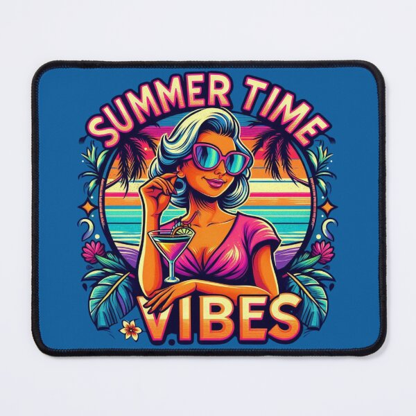 Item preview, "Summer Time Vibes" Typography: A Charismatic Cute Retro mom sunglasses sipping a Tropical Cocktail designed and sold by redask2me.