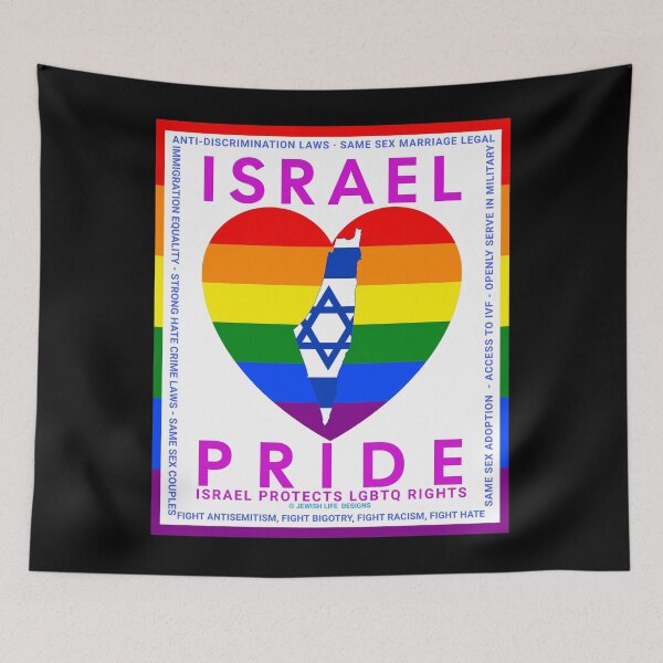 Item preview, SUJD0033 Jewish Designs LGBTQ Israel Pride design shows Israel Protects LGBTQ Rights designed and sold by JewishDesigns.