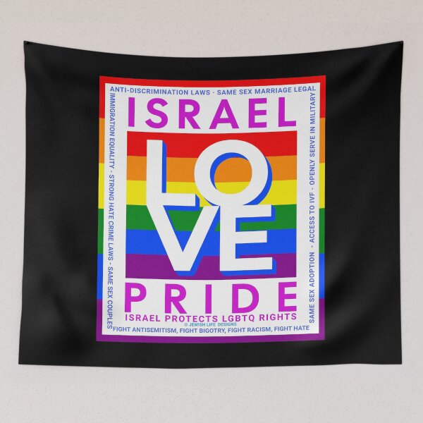 Item preview, SUJD0034 Jewish Designs LGBTQ Israel Pride LOVE design shows Israel Protects LGBTQ Rights designed and sold by JewishDesigns.