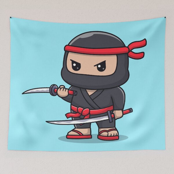 Item preview, Cute Ninja Fighter Holding Katana Sword Cartoon Vector Icon - Adorable People and Holiday Illustration designed and sold by hjian8219.