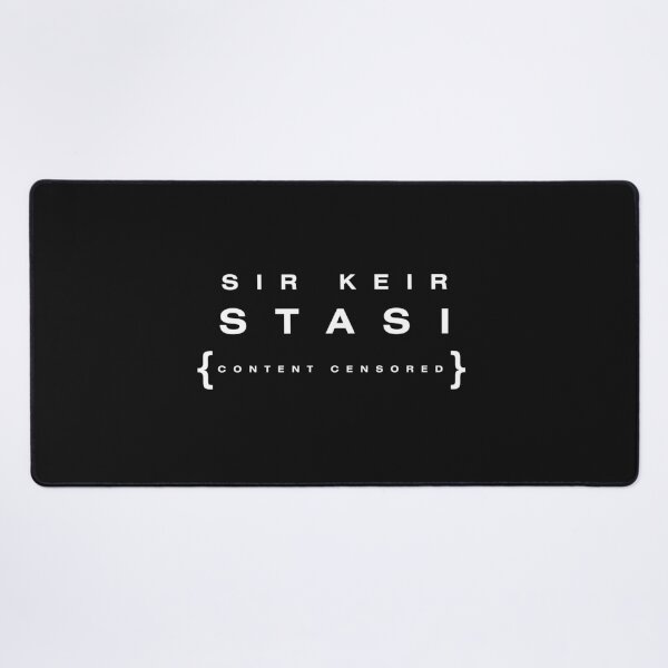 Item preview, Sir Keir Stasi funny play on words with censored strap line dark background designed and sold by YogaZesty.