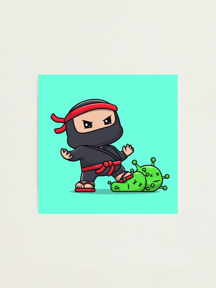 Cute Ninja Fighting Virus Cartoon Vector Icon - Adorable People