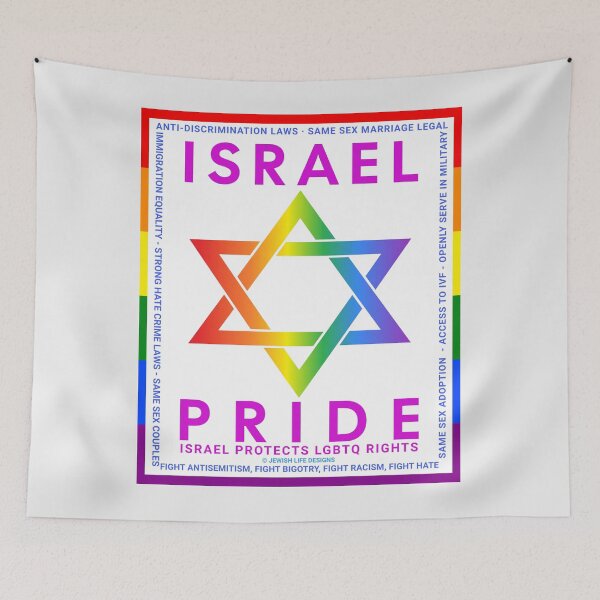 Item preview, SUJD0036 Jewish Designs LGBTQ Israel Pride Star of David design shows Israel Protects LGBTQ Rights designed and sold by JewishDesigns.