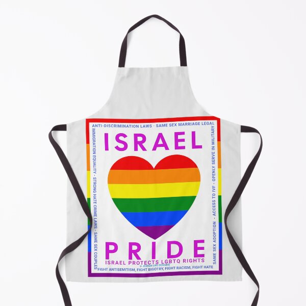 Item preview, SUJD0037 Jewish Designs LGBTQ Israel Pride Rainbow Heart design shows Israel Protects LGBTQ Rights designed and sold by JewishDesigns.