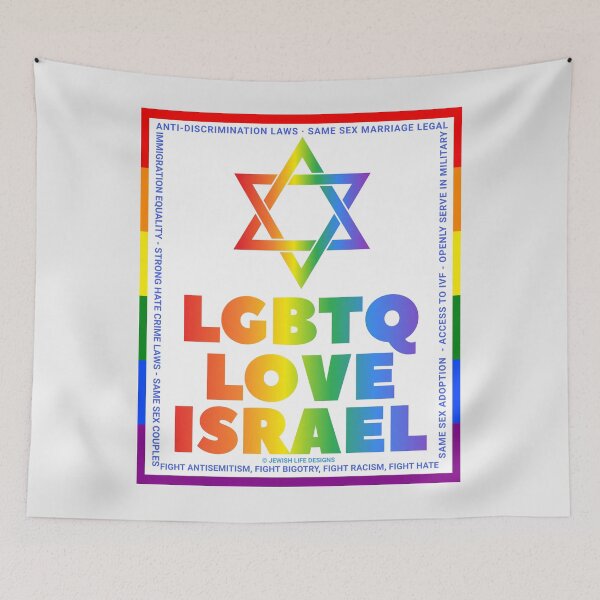 Item preview, SUJD0038 Jewish Designs LGBTQ Israel Pride Rainbow Star of David design shows Israel Protects LGBTQ Rights designed and sold by JewishDesigns.