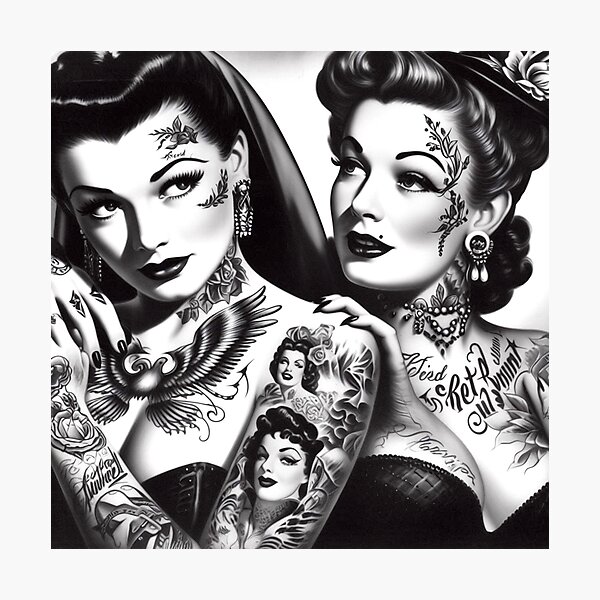 Item preview, Retro Beauty Tattoo Girls designed and sold by PulpVintage.