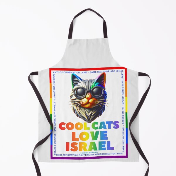 Item preview, SUJD0040 Jewish Designs LGBTQ Israel Pride Rainbow Cool Cat design shows Israel Protects LGBTQ Rights designed and sold by JewishDesigns.