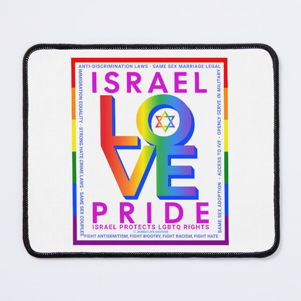Item preview, SUJD0041 Jewish Designs LGBTQ Israel Pride LOVE design shows Israel Protects LGBTQ Rights designed and sold by JewishDesigns.