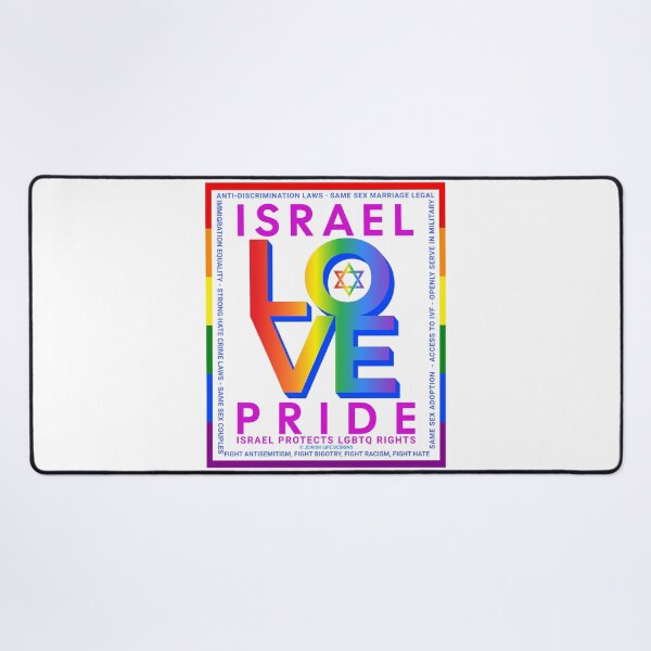 Item preview, SUJD0041 Jewish Designs LGBTQ Israel Pride LOVE design shows Israel Protects LGBTQ Rights designed and sold by JewishDesigns.