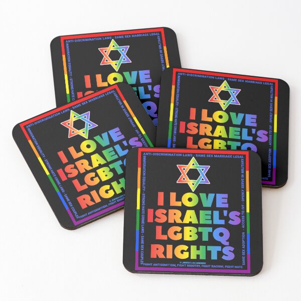 Item preview, SUJD0043 Jewish Designs LGBTQ Love Israel rainbow design shows how Israel protects LGBTQ Rights designed and sold by JewishDesigns.