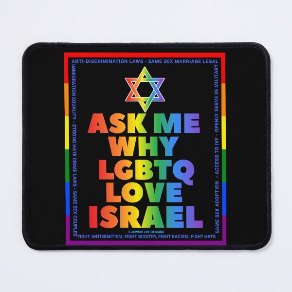 Item preview, SUJD0044 Jewish Designs Ask Me Why LGBTQ Love Israel rainbow design shows how Israel protects LGBTQ Rights designed and sold by JewishDesigns.