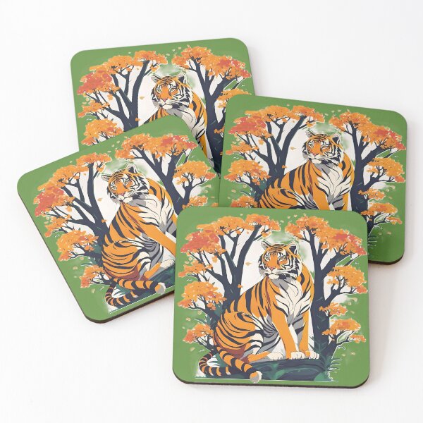 Item preview, Orange and Black Tiger in an Orange Leaf Tree designed and sold by Sarah  English.