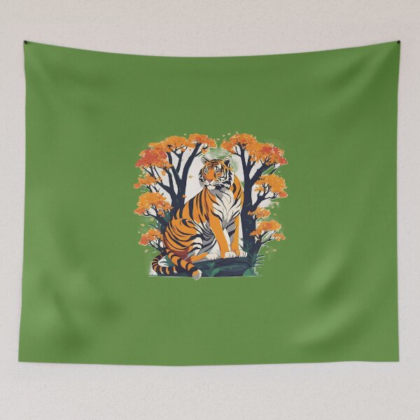 Item preview, Orange and Black Tiger in an Orange Leaf Tree designed and sold by Sarah  English.