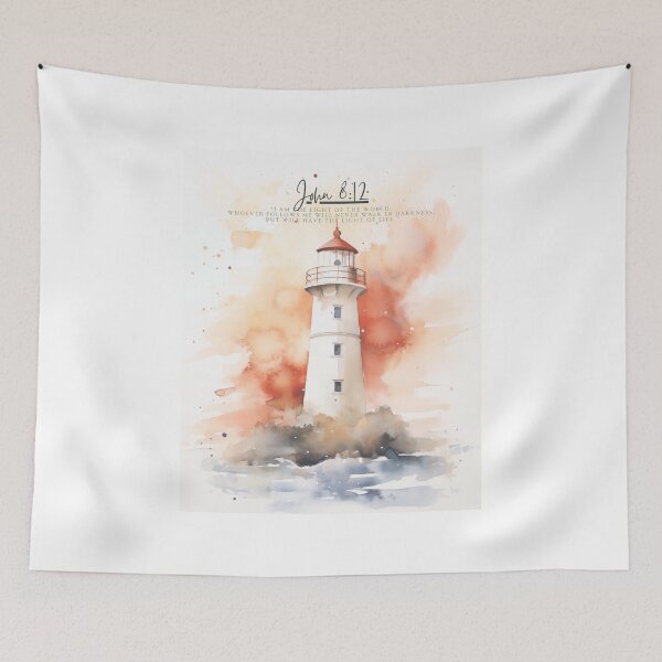 Item preview, John 8:12 Watercolor Lighthouse Print | Minimalist Bible Verse Art | Digital Download | I am the light of the world. designed and sold by charlottebatino.