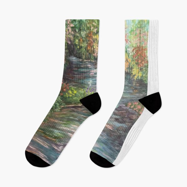 Item preview, Enchanted Stream. Impressionist landscape of colorful flowers and foliage designed and sold by KarenZuk.
