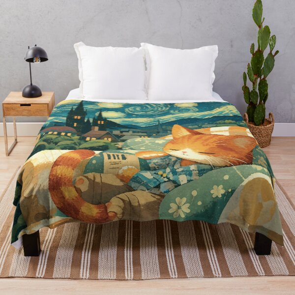 Item preview, Orange Cat napping in Van Gogh inpsired painting designed and sold by Nowshin Tasnim.
