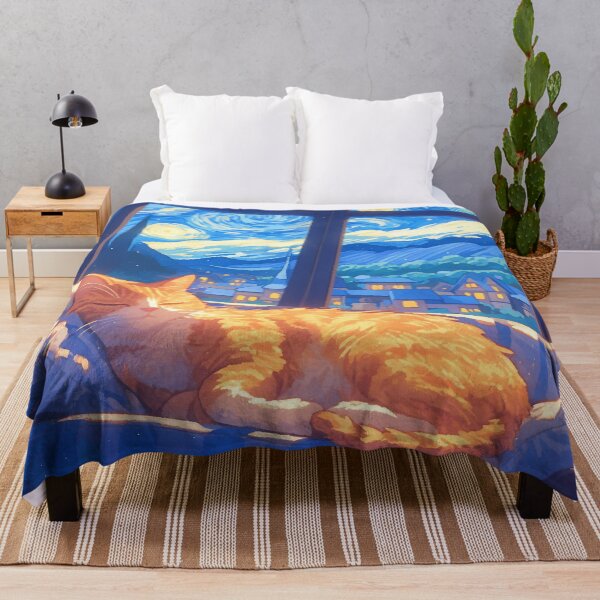 Item preview, Orange Cat napping in Van Gogh inpsired painting designed and sold by Nowshin Tasnim.