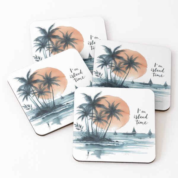 Item preview, " I'm on Island Time"  Quote, Sea, Sun, Sail, Coconut Tree on Island  designed and sold by Nanthanon.