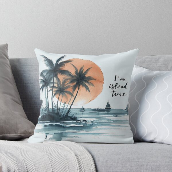 Item preview, " I'm on Island Time"  Quote, Sea, Sun, Sail, Coconut Tree on Island  designed and sold by Nanthanon.
