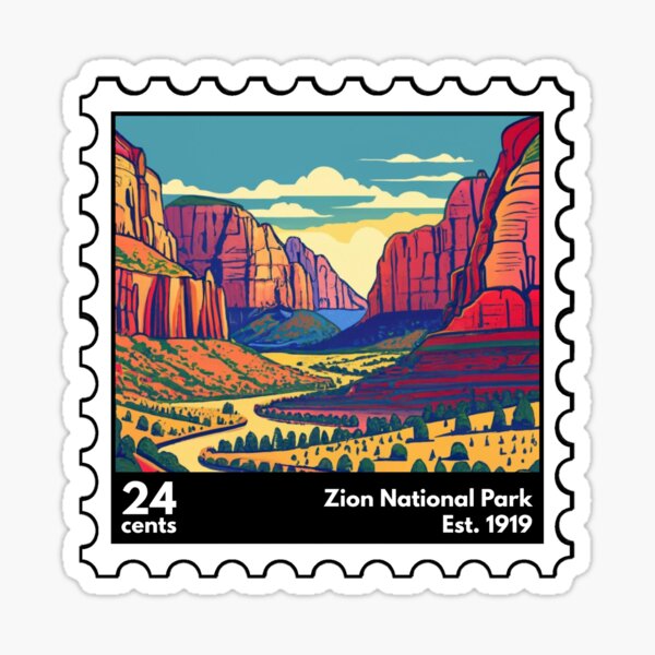 Vista previa del artículo con la obra «Sello vintage del Parque Nacional Zion», diseñado y vendido por RabbitK.