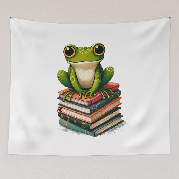 Item preview, Frog sitting on the books - Reading Time designed and sold by Blink Art Studio.