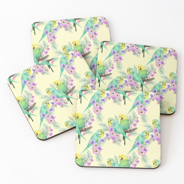 Item preview, Budgerigar Florals Yellow - Summer Australian Bird Pattern designed and sold by Sketchbook Designs.