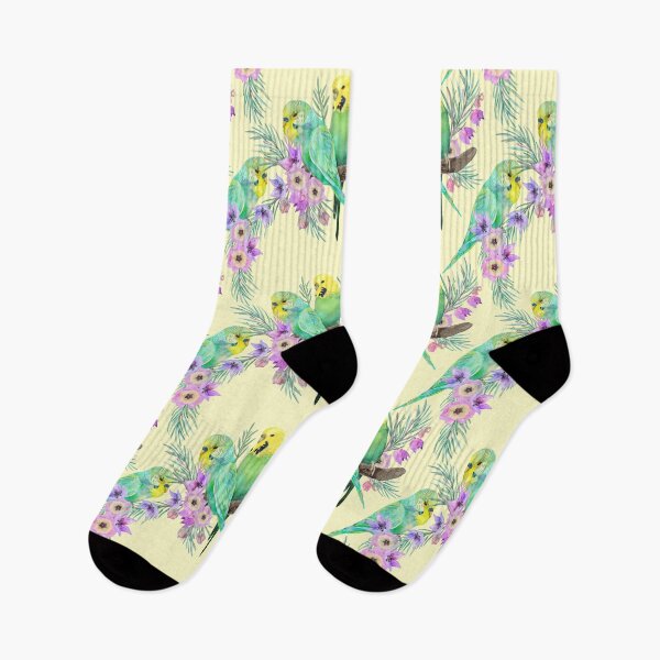 Item preview, Budgerigar Florals Yellow - Summer Australian Bird Pattern designed and sold by Sketchbook Designs.